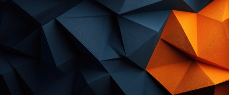 This image presents an abstract composition featuring three-dimensional geometric shapes in shades of dark blue and orange. The texture appears structured and multi-layered, suggesting a digital or conceptual artwork. Its visual characteristics and modern aesthetic make it suitable for various commercial uses, including website backgrounds and design projects.の素材