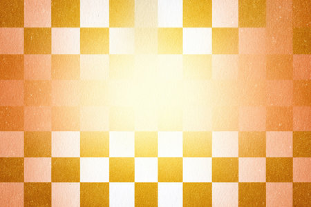 An abstract background presents a checkered pattern in shades of gold and white. A soft, warm light emanates from the center, creating a gradient effect. The composition exhibits a textured appearance. Ideal for commercial projects and designs that benefit from a patterned and luminous design.の素材