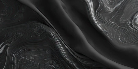 This image presents a dark, abstract background featuring flowing shapes and a rippled, fluid texture. The composition utilizes a palette of blacks and grays, creating a sense of depth and movement. It is suitable for diverse design applications like website backgrounds, graphic design elements, and marketing materials.の素材
