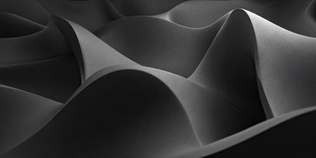 This image features undulating gray fabric formations, creating an abstract, architectural effect. The composition highlights smooth surfaces, contrasting light and shadow. Suitable for design and visual elements, it suggests a seamless backdrop for various commercial and editorial applications. The image offers a modern and minimalist aesthetic.の素材