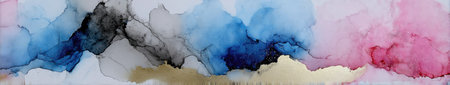 This abstract artwork showcases a flowing composition featuring watercolor washes in a range of hues. The piece utilizes gradients of blue, pink, gray, and beige colors, blending seamlessly. It evokes an impression of clouds or smoke with soft textures, suitable for decorative and artistic applications, suggesting editorial or commercial usage.の素材