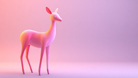 A stylized illustration showcases a deer in soft pastel hues. The artwork features a minimalist design with smooth textures and gradient lighting. The composition suggests a studio setting, suitable for various design projects and commercial applications. Its clean aesthetic allows for diverse editorial uses.の素材