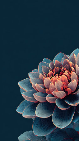 A close-up captures a flower displaying layers of blue and pink petals. The composition focuses on the flower against a dark backdrop. The image utilizes soft lighting, creating a sense of depth and enhancing the textures. This image is suitable for various commercial uses, including artistic designs.の素材