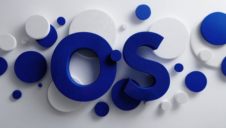 3d rendering of blue and white os letters over white backgroundの素材