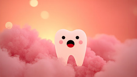 Tooth with a sad expression in the clouds. Vector illustration.の素材
