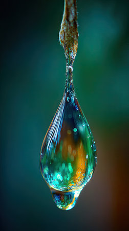 Macro shot of a drop of water on a green background.の素材