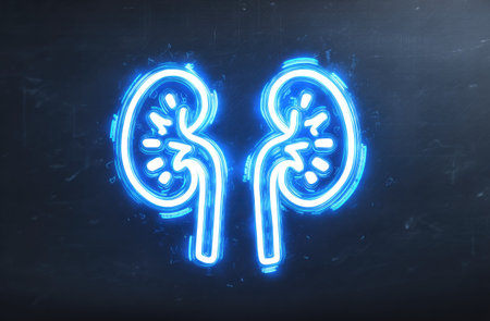 Digital composite of Spleen and kidney icon in blue neon lightの素材