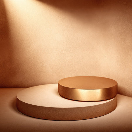 3d rendering of golden podium for product presentation. Minimal sceneの素材