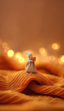 Christmas decoration with knitted toy on bokeh background, closeupの素材