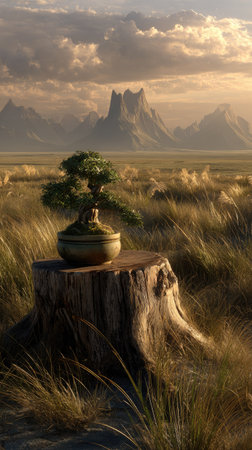 Bonsai tree on a stump in the dunes of the Badlands National Parkの素材