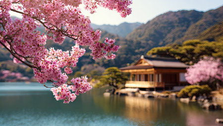 cherry blossom and japanese house at kyotoの素材