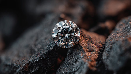 Diamond ring on a dark stone background. Jewelry and luxury concept.の素材