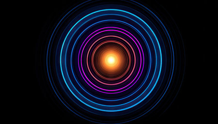 Neon circles abstract background, technology concept. 3D Renderingの素材