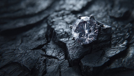 Jewelry diamond ring on a wooden background. Selective focus.の素材