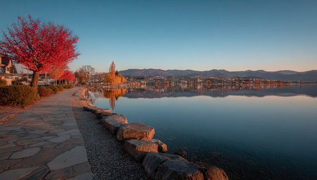 Lake Como at sunrise, Lombardy, Italy. Long exposureの素材