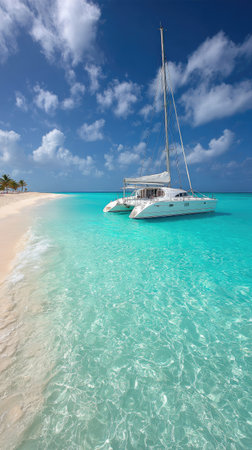 Tropical beach with boats and turquoise water at Maldivesの素材