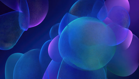 Abstract background with blue and purple balls. 3d rendering, 3d illustration.の素材