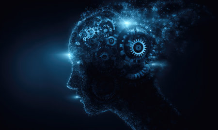Human head made of gears and cogwheels. Artificial intelligence conceptの素材