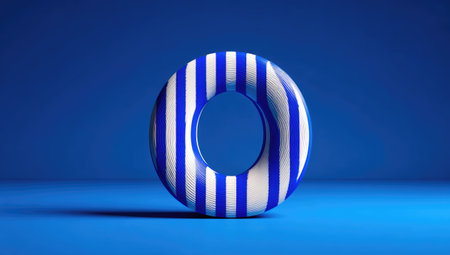 Blue and white stripes font Letter O 3D render illustration isolated on blue backgroundの素材