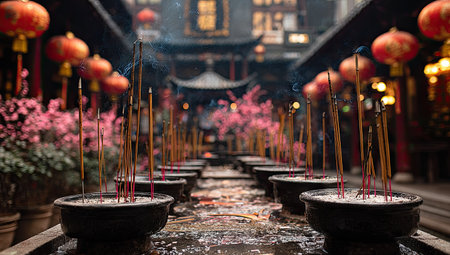 Incense sticks in a Buddhist temple in the city of Chengdu, Chinaの素材