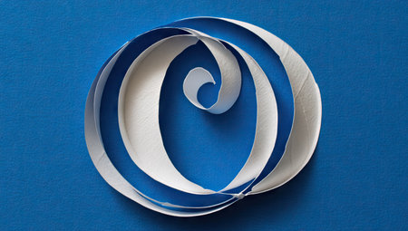 Paper spiral on blue background. Paper spiral in the form of spiralsの素材