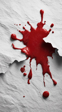 Blood splashes on white paper background, top view. Halloween conceptの素材
