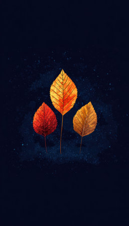 Autumn leaves on a dark background. Hand-drawn illustration.の素材