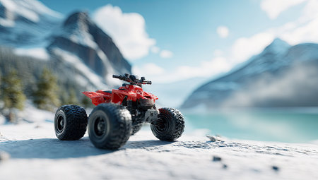 3d model of a quad bike on the background of the mountainsの素材