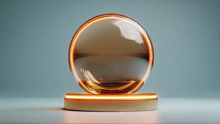 Empty crystal ball on a blue background. 3d render illustration.の素材