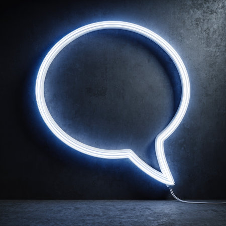 Glowing neon speech bubble on concrete wall. 3D Renderingの素材