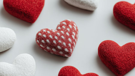 Valentine's day background. Red and white hearts on white backgroundの素材