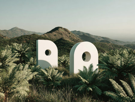 3d rendering of letter A in the desert with palm trees.の素材