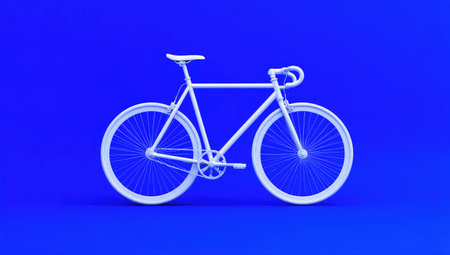 White bicycle on blue background. Minimal style. 3d renderingの素材