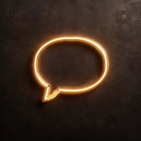 Neon speech bubble on dark concrete wall. 3D rendering illustrationの素材