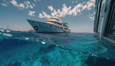 Luxury yacht in the sea. Luxury yacht in the ocean.の素材