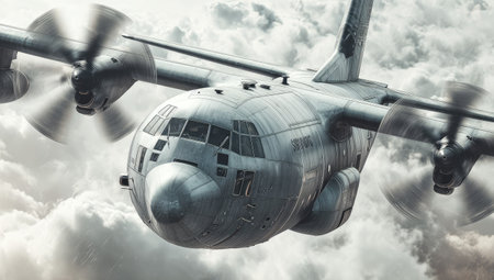 3d rendering of a military helicopter flying in the cloudy sky.の素材