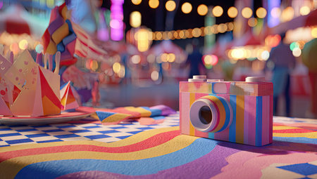 3d illustration of a birthday party with a camera in the foregroundの素材