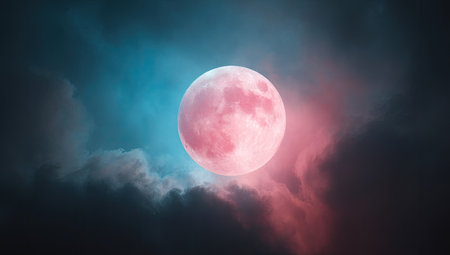 Full moon in the night sky with clouds. 3D Renderingの素材