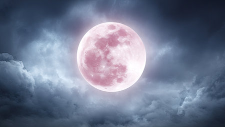 Full moon in dark stormy sky with clouds 3D Renderingの素材