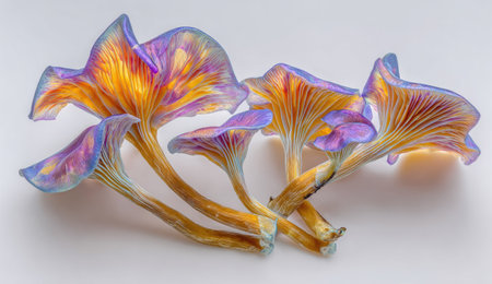 Chanterelle mushrooms on a white background, close upの素材