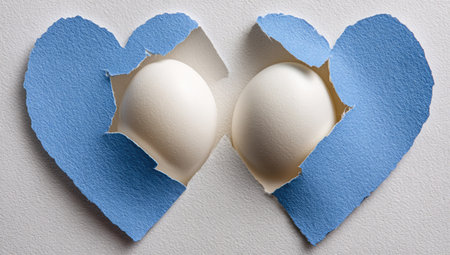 Eggs in the shape of a heart on a white backgroundの素材