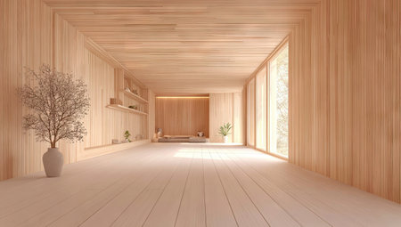 Interior of a modern wooden sauna. 3D rendering.の素材