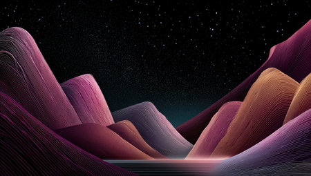 Abstract background with mountains and starry sky. 3D illustration.の素材