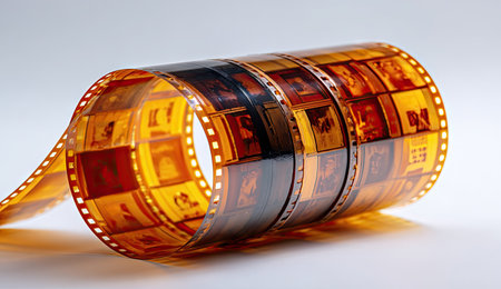 Film strip on a white background, close-up, shallow depth of fieldの素材