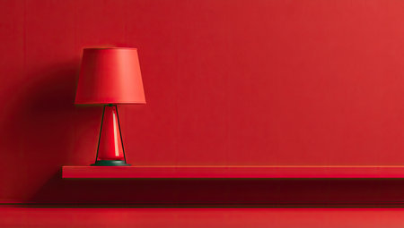 Red table lamp on red wall background. 3d render illustration.の素材