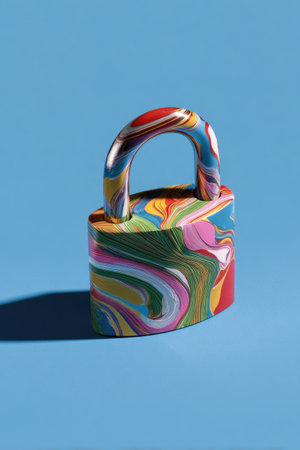 Colorful padlock on blue background. Minimal creative concept.の素材