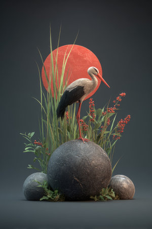 3d render of a building in the street at night with lanternsの素材