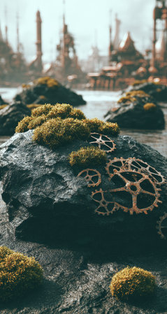 Goddess of God, gold metal cross on the rock.の素材