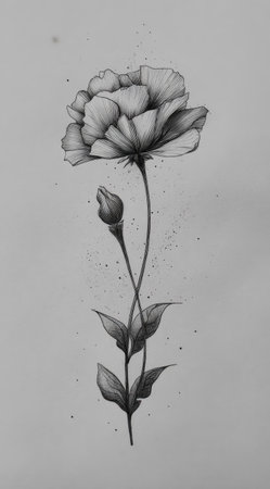 Beautiful monochrome illustration of a flower with watercolor effectの素材