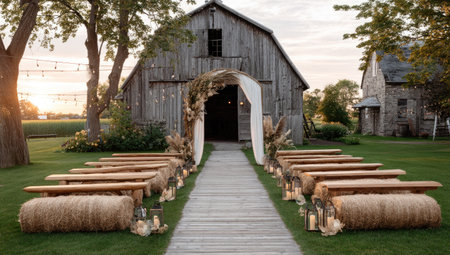 Wedding Ceremony at the Old Barn with Bales of Hayの素材